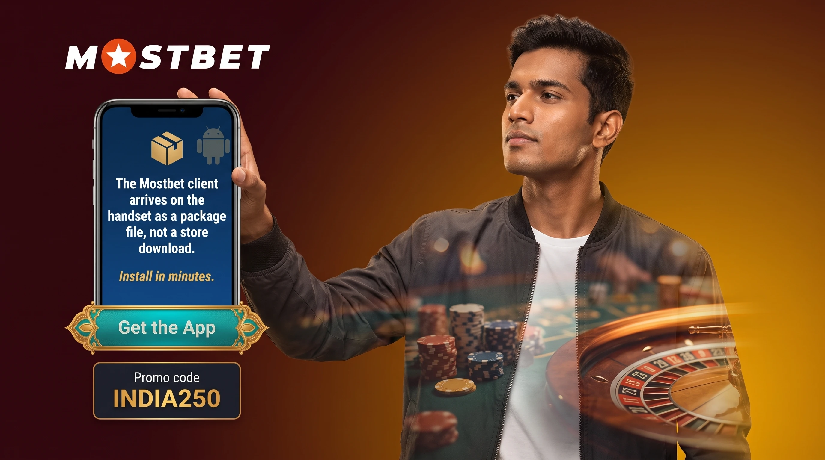 Mostbet Android app install reference shown on a smartphone screen