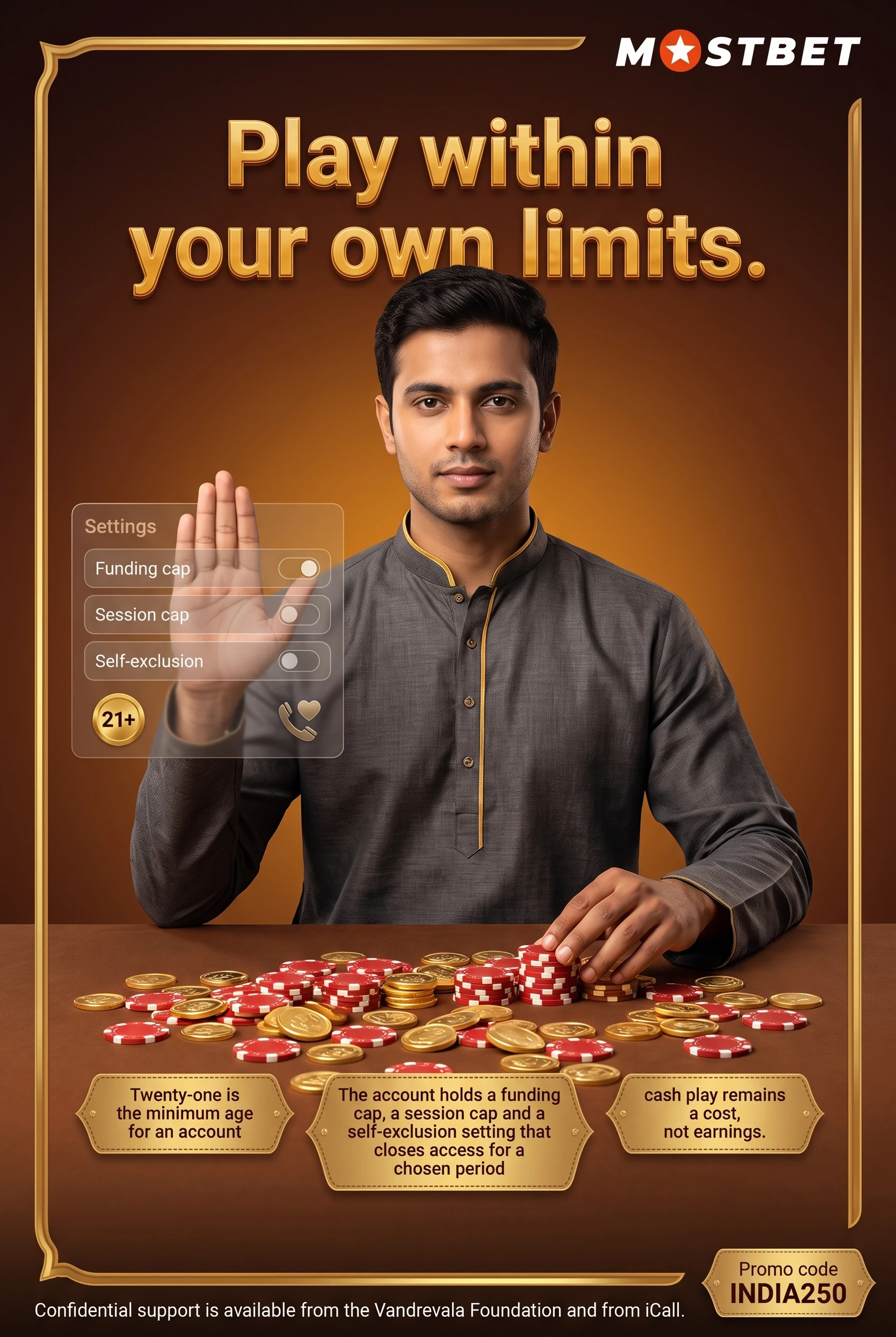 Responsible gaming controls available on Mostbet accounts