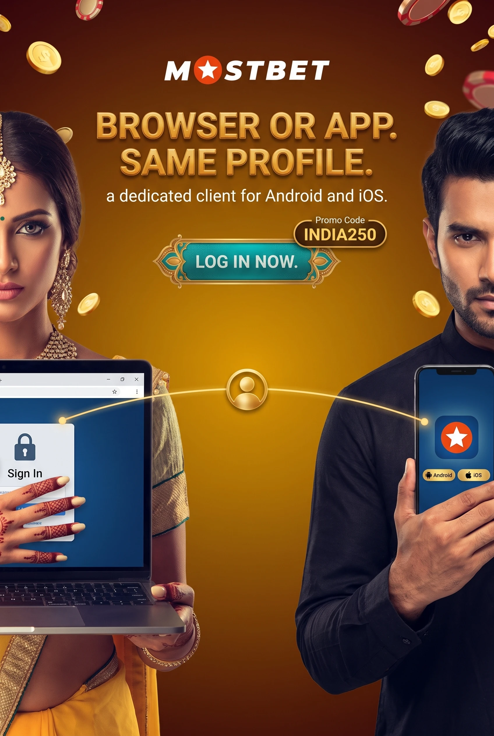Browser and app routes into an existing Mostbet profile