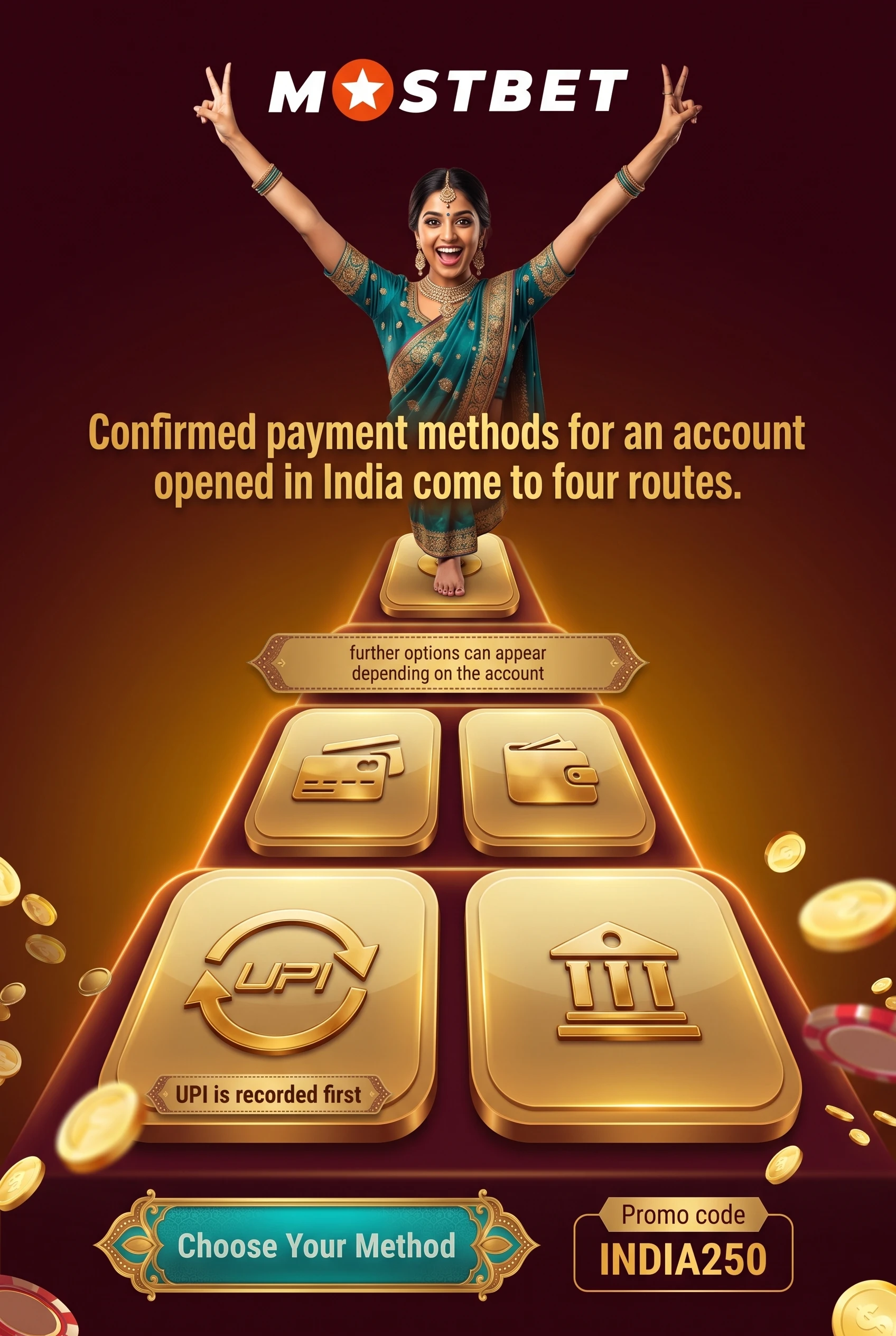 Confirmed payment methods for Mostbet India: UPI, PhonePe, Paytm, Google Pay