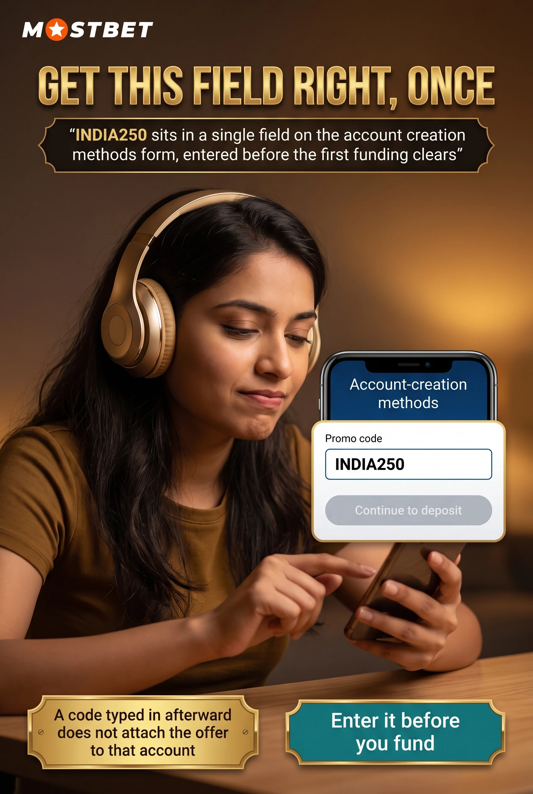Where to enter the Mostbet promo code